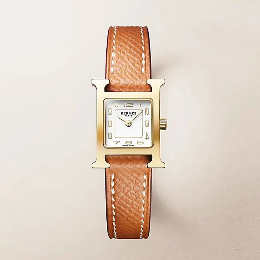 Front view of Hermes Women Heure H Watch Mini Model 21 mm-Brown