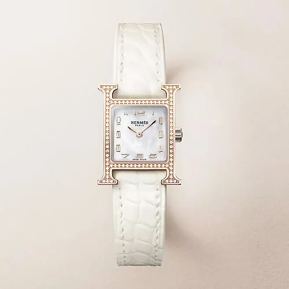 Front view of Hermes Women Heure H Watch Mini with white dial