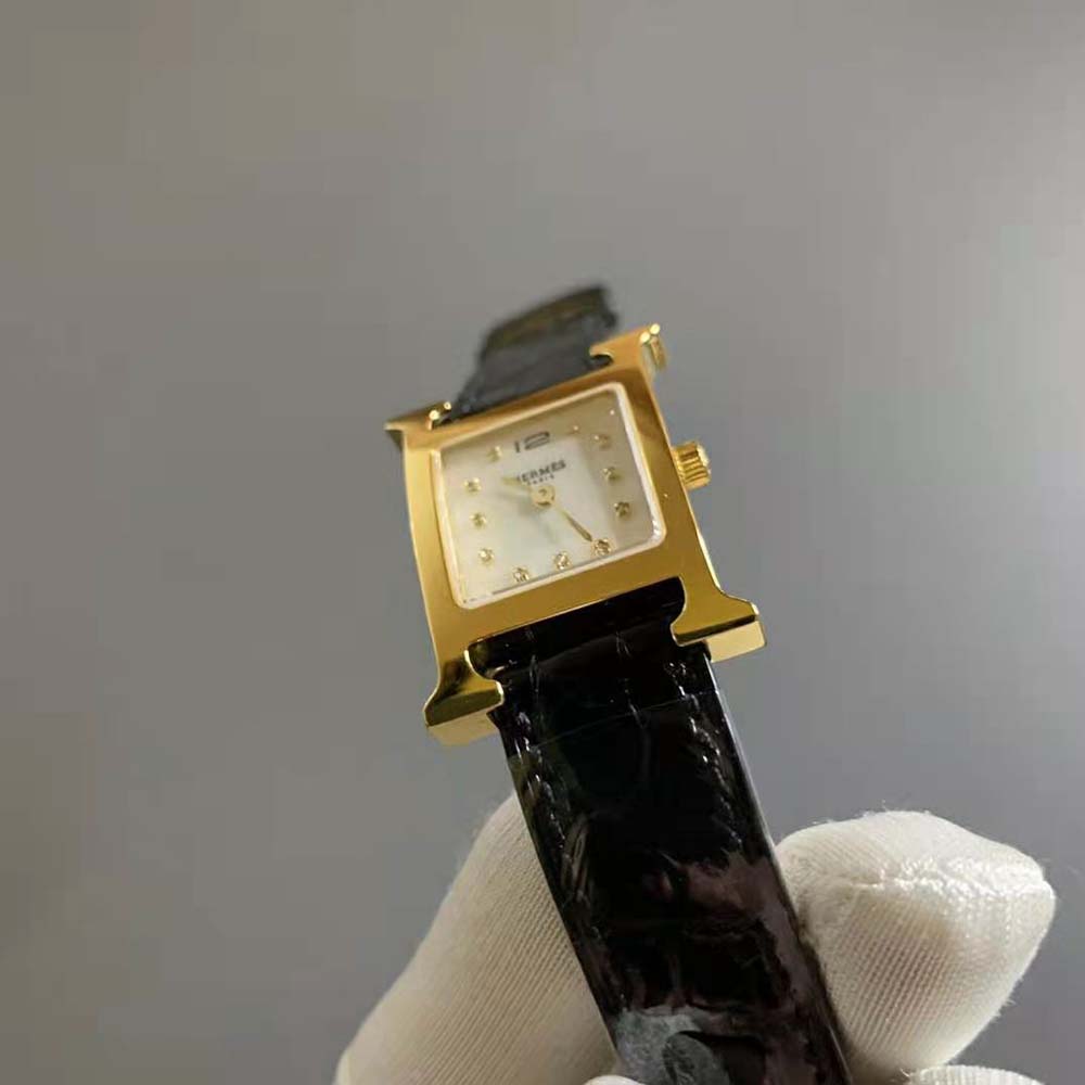 Hermes Women Heure H Watch Mini Model Quartz Movement 21 mm in Rose Gold-Black - image 4