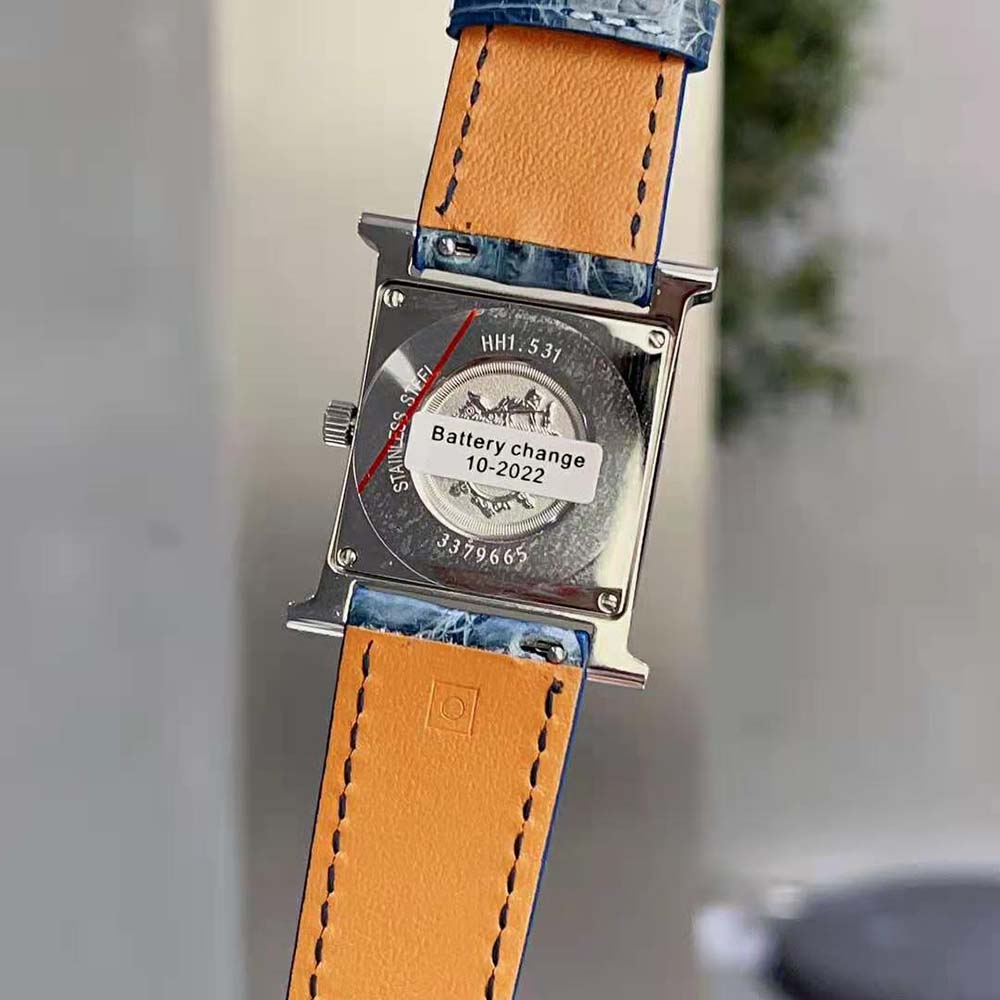 Hermes Women Heure H Watch Small Model Quartz Movement 25 mm in Diamond-set Steel-Navy - image 7