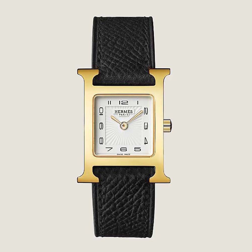 Front view of Hermes Women Heure H Watch Small Model Steel-Black