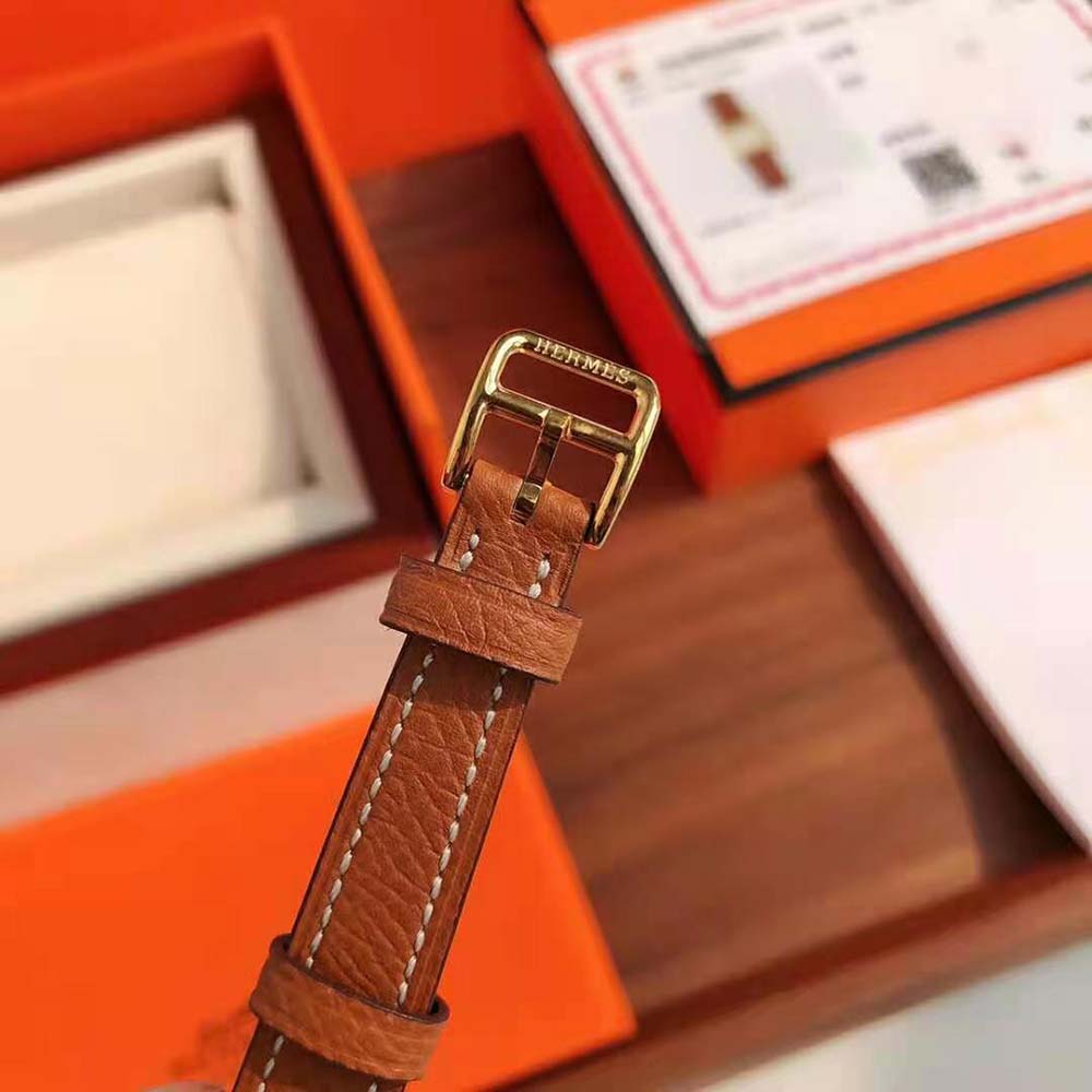 Hermes Women Heure H Watch Small Model Quartz Movement 25 mm in Yellow Gold-Plated Steel-Brown - image 8