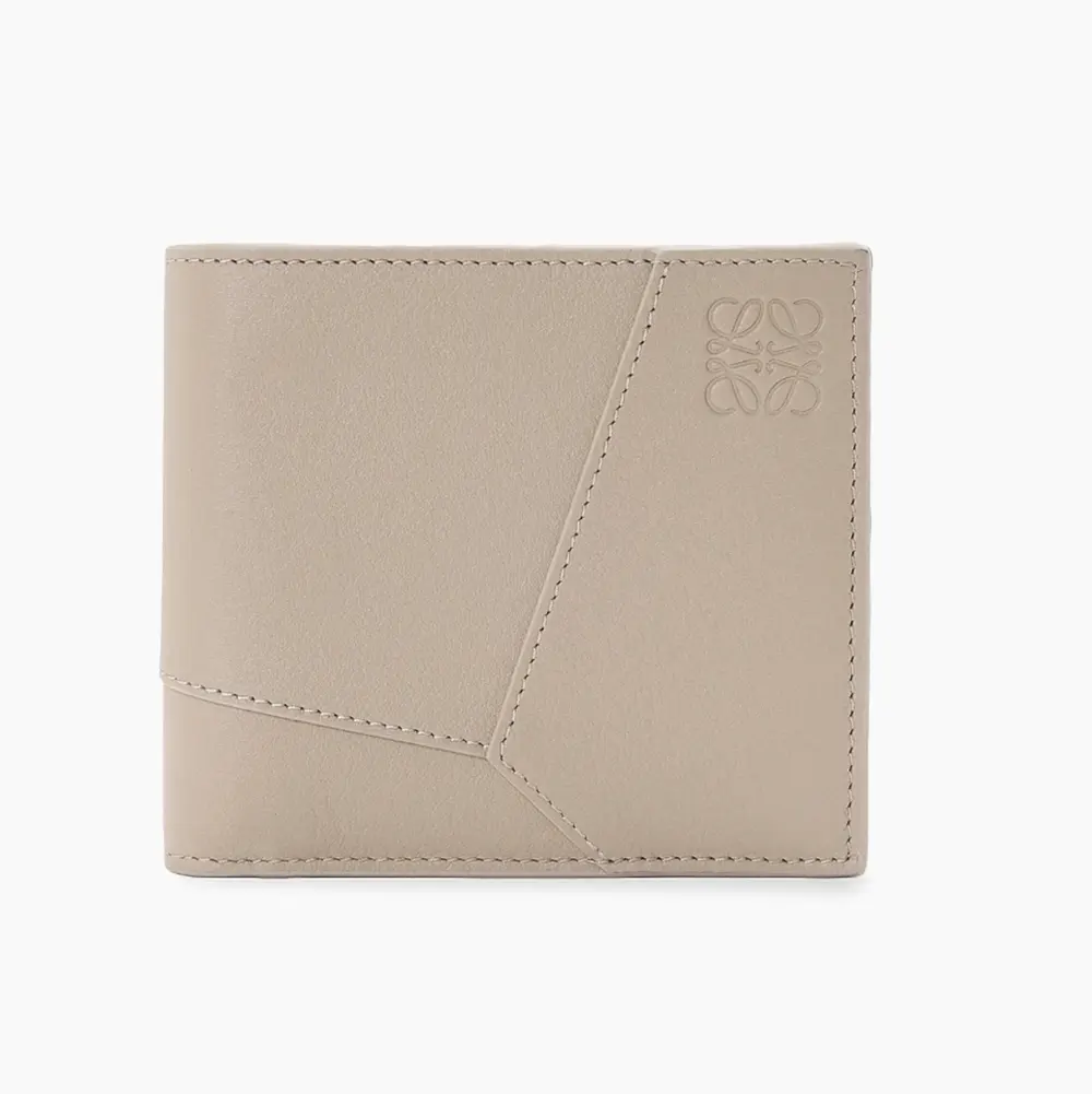 Front view of Loewe Unisex Puzzle Bifold Coin Wallet in sandy calfskin