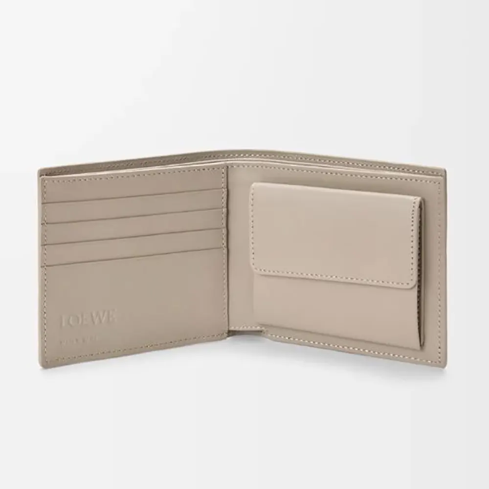 Opened Loewe Unisex Puzzle Bifold Coin Wallet showing coin compartment