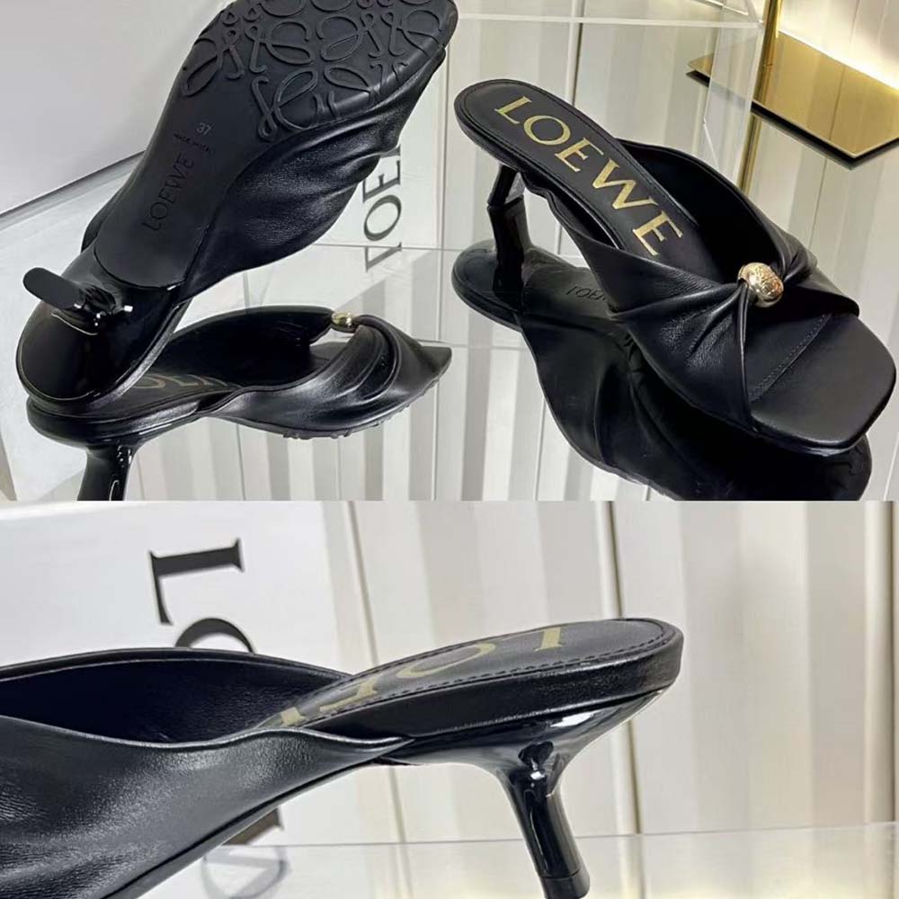 Loewe Women Pebble Soft Slide in Nappa Lambskin-Black - image 4