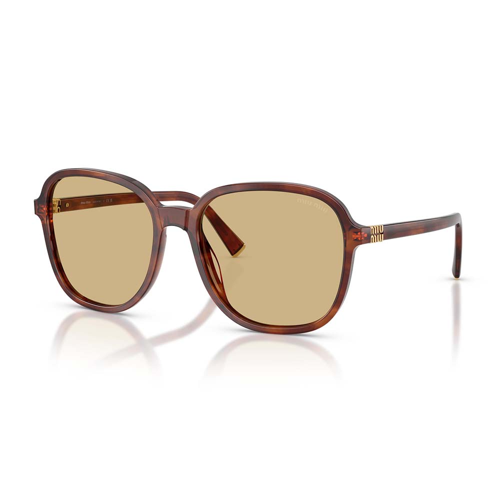 Front view of Miu Miu Women Miu Regard Sunglasses in brown acetate