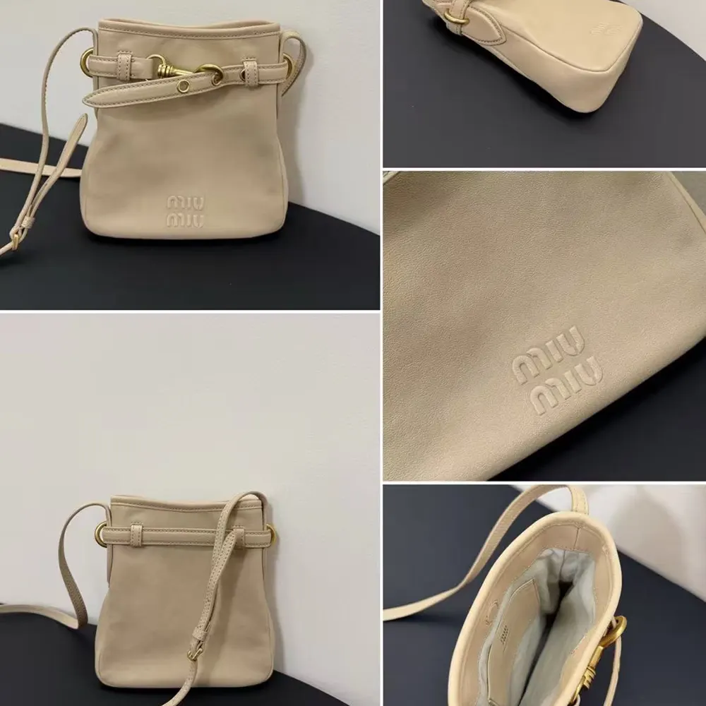 Side profile showing slim silhouette of Miu Miu Women Nappa Leather Pouch-Cord