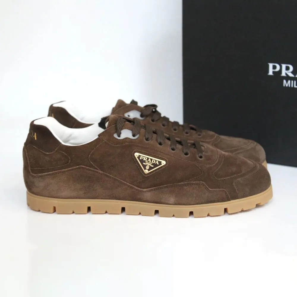 Top view showing lace-up closure of Prada Unisex Trail low top sneaker