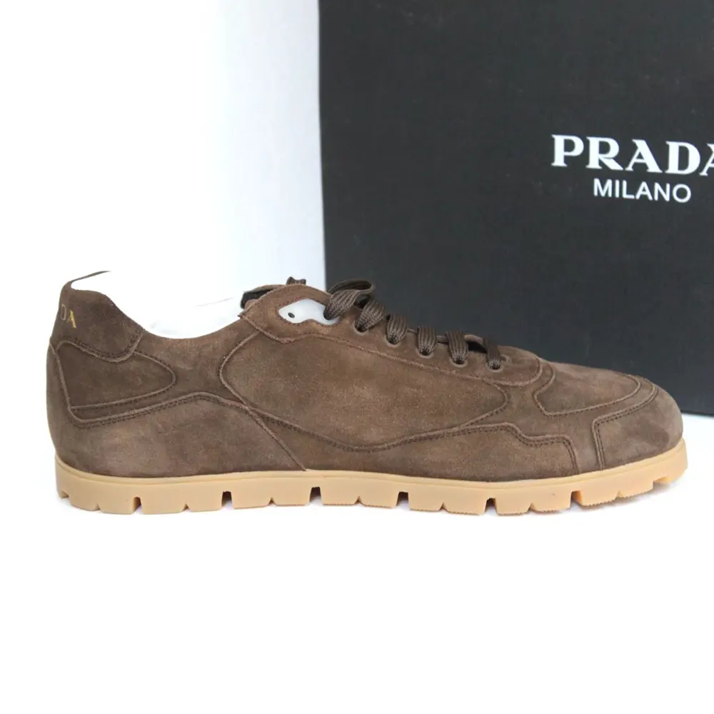 Prada Unisex Trail Brown Suede Lace up Logo Low top Sneaker - image 6