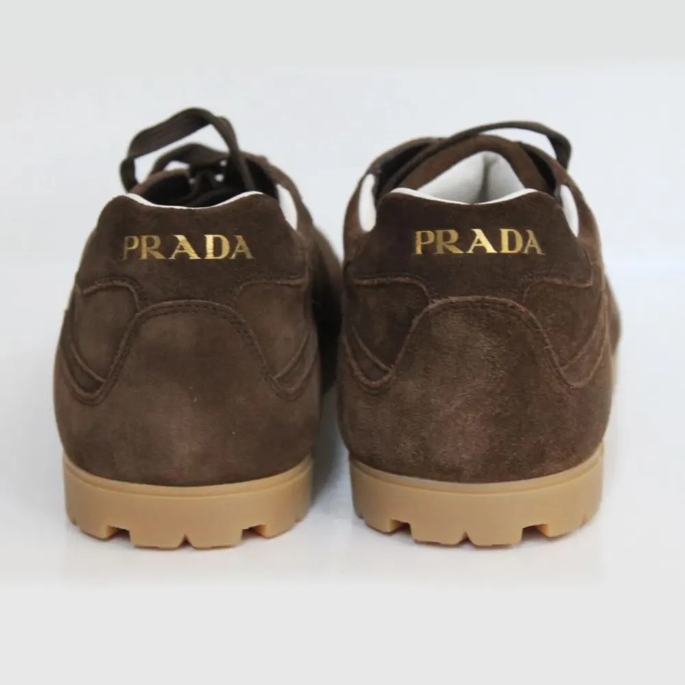 Prada Unisex Trail Brown Suede Lace up Logo Low top Sneaker - image 5
