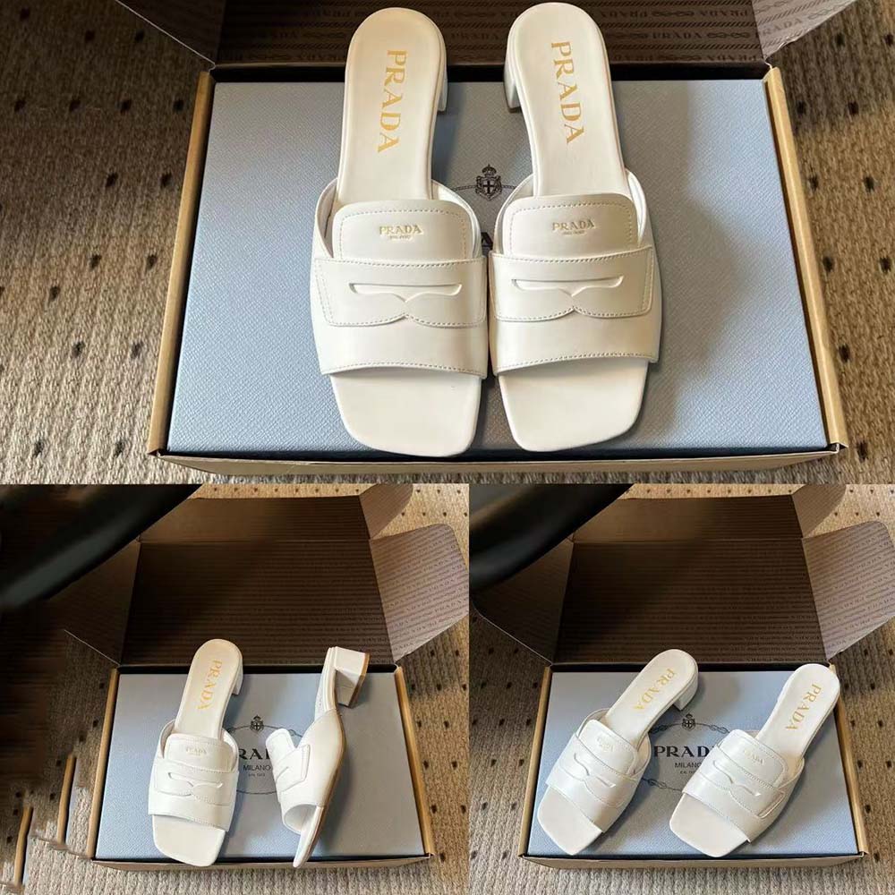 Prada Women Leather Sandals-Chalk White - image 4