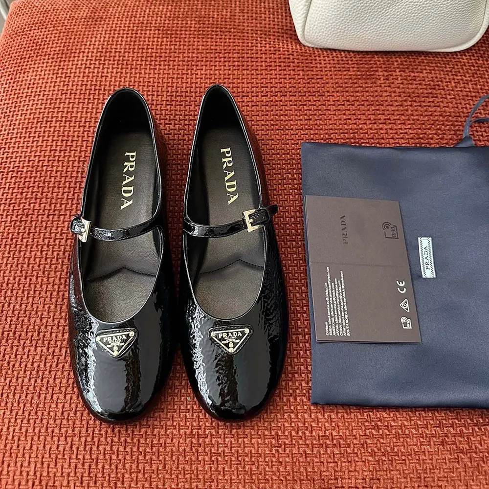 Prada Women Naplak Patent Leather Ballerinas-Black - image 7