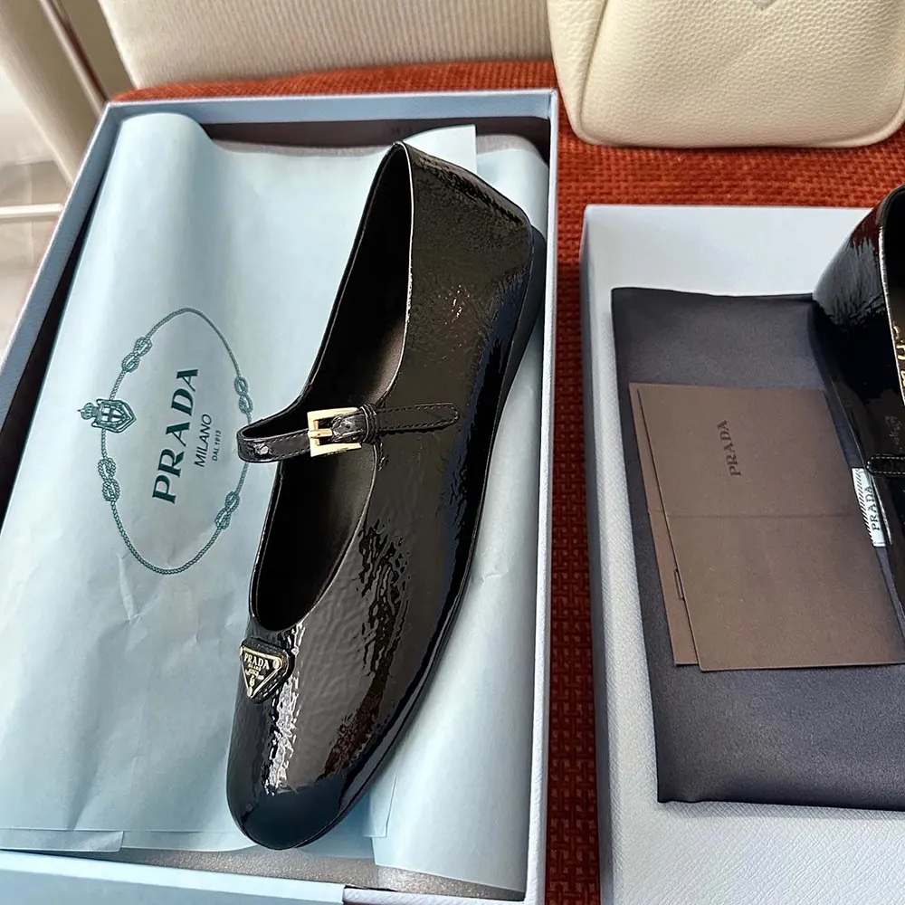 Prada Women Naplak Patent Leather Ballerinas-Black - image 9