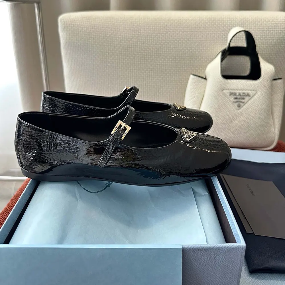 Prada Women Naplak Patent Leather Ballerinas-Black - image 5