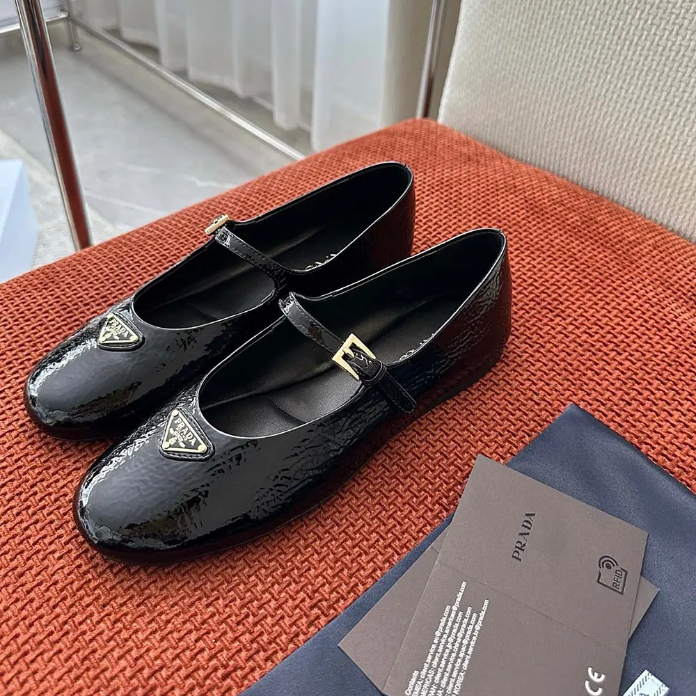Prada Women Naplak Patent Leather Ballerinas-Black - image 8