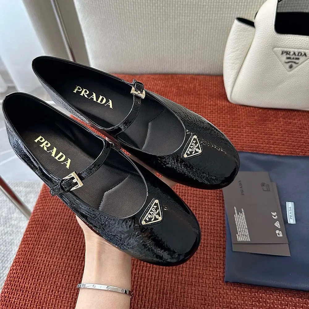 Prada Women Naplak Patent Leather Ballerinas-Black - image 6