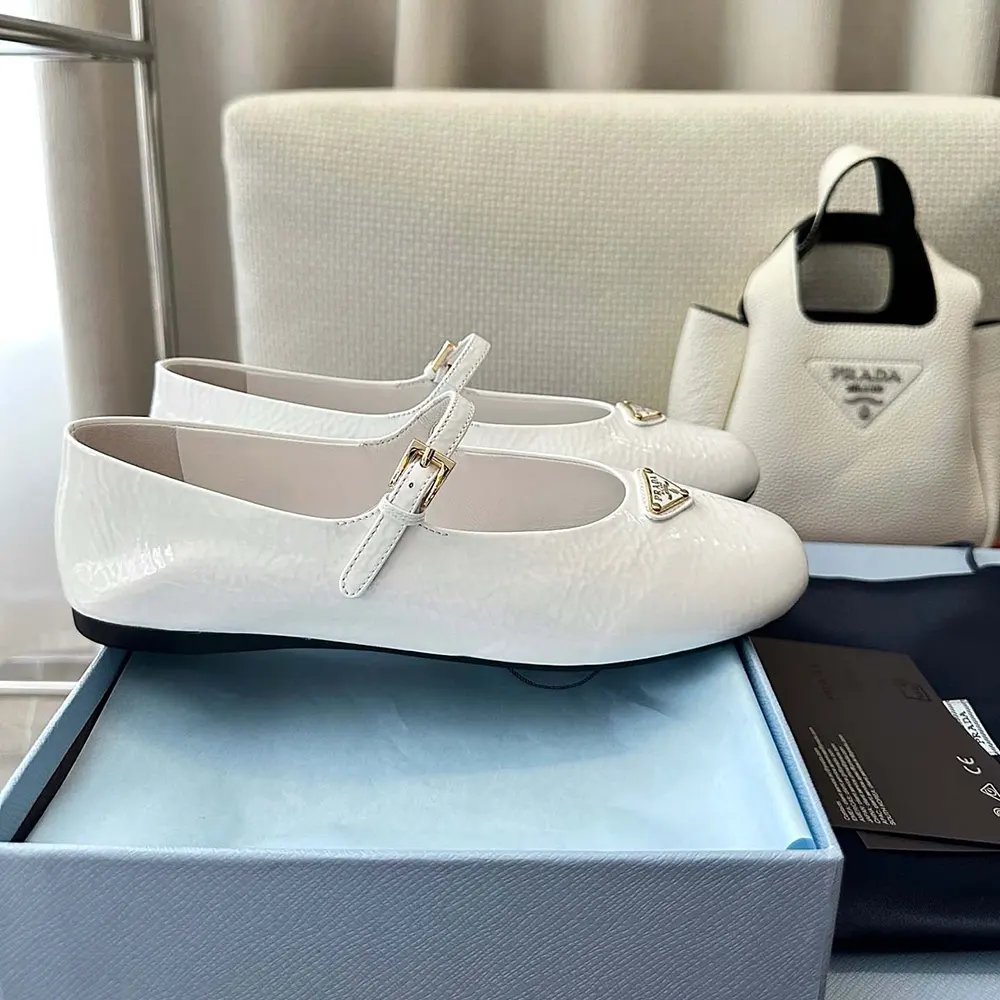Prada Women Naplak Patent Leather Ballerinas-White - image 5