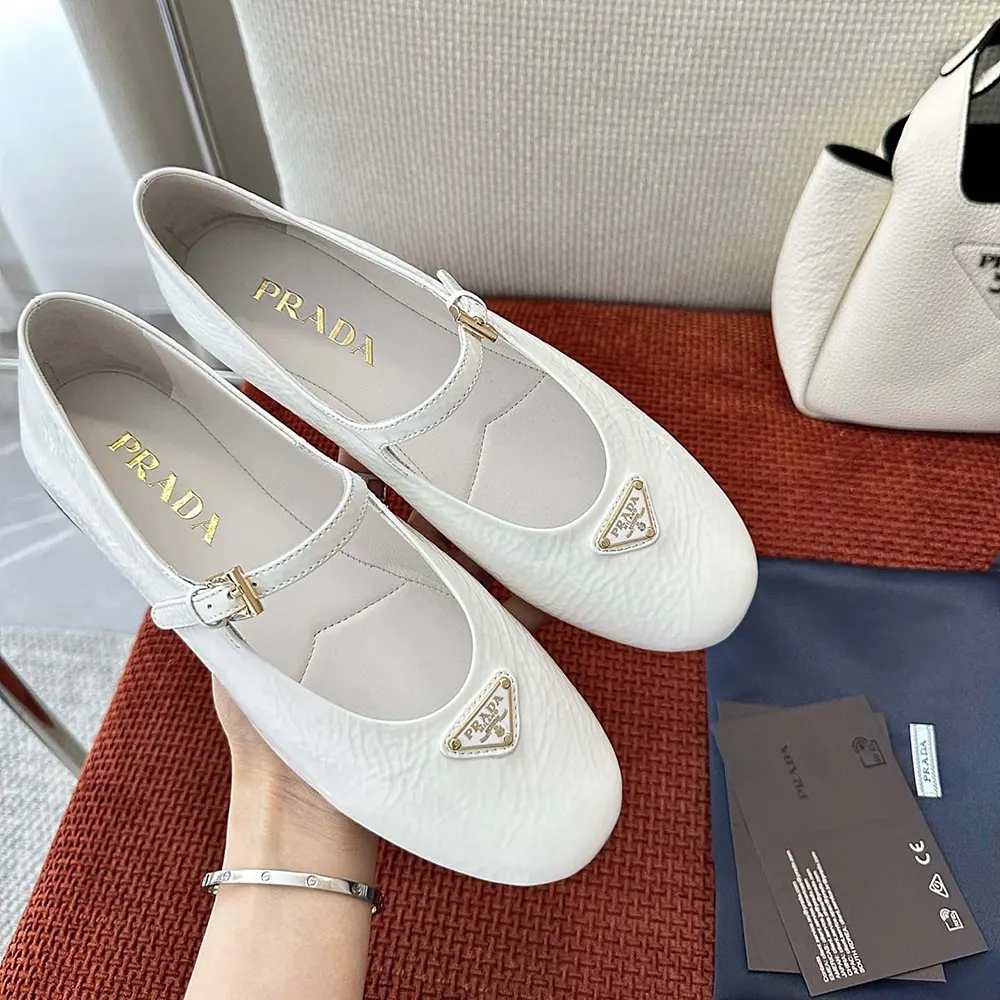 Prada Women Naplak Patent Leather Ballerinas-White - image 4