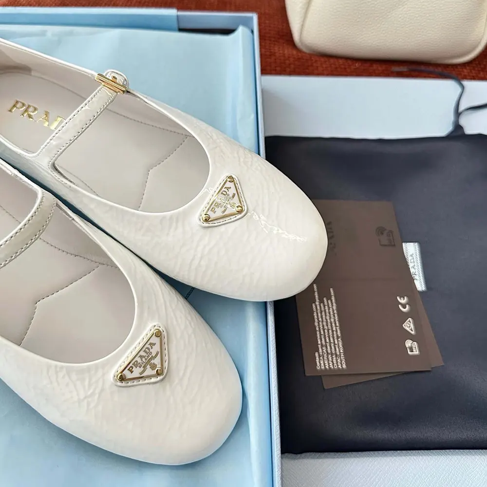 Prada Women Naplak Patent Leather Ballerinas-White - image 8