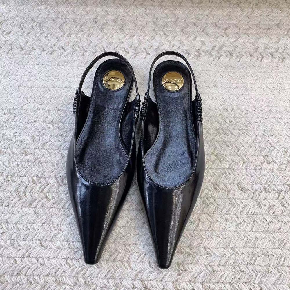 Top view highlighting pointed toe and slingback strap of Saint Laurent Anne Marie flats
