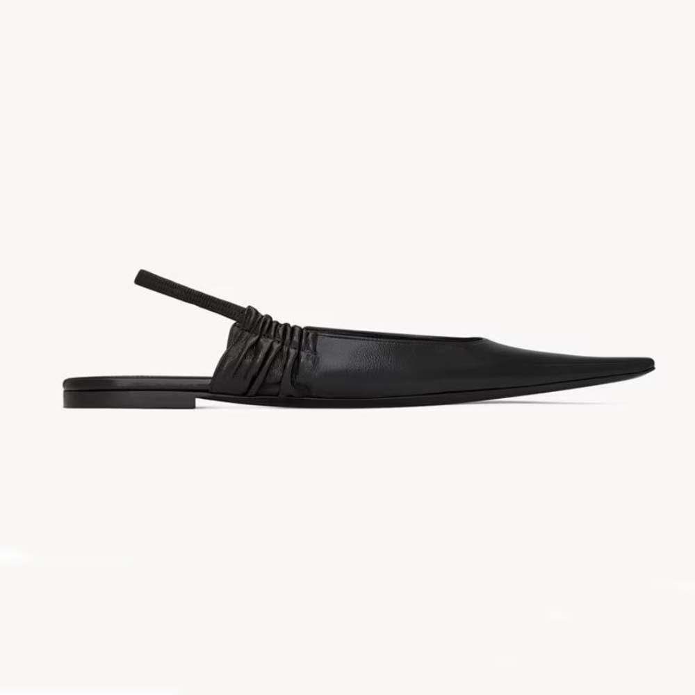 Side view of Saint Laurent YSL Women Anne Marie Slingback Flats in black leather