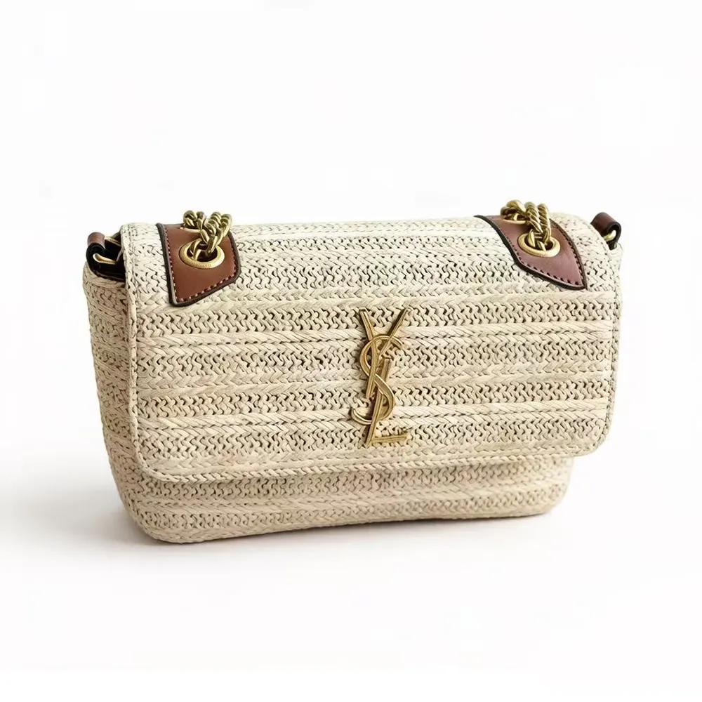 Front view of Saint Laurent YSL Women Niki Small Chain Bag in Natural