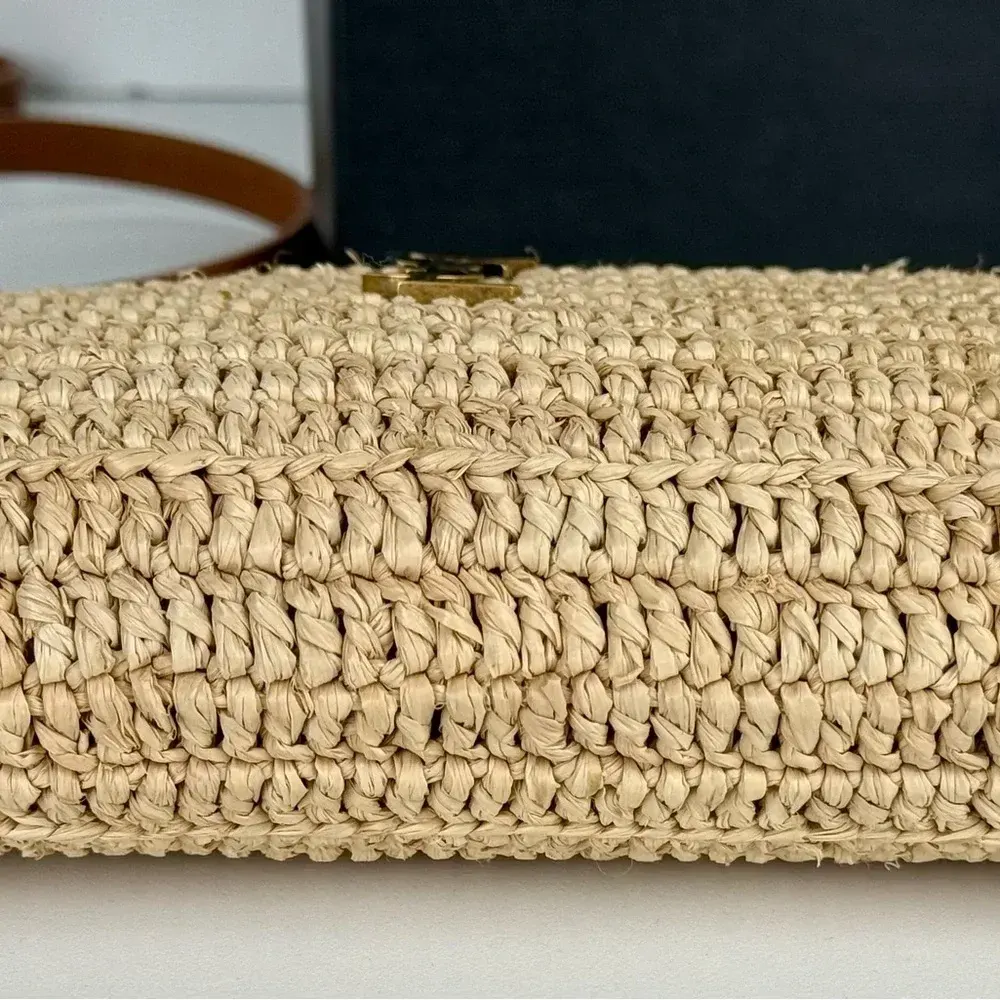 Saint Laurent YSL Women Gaby Zipped Pouch in Raffia and Vegetable-tanned Leather - image 4