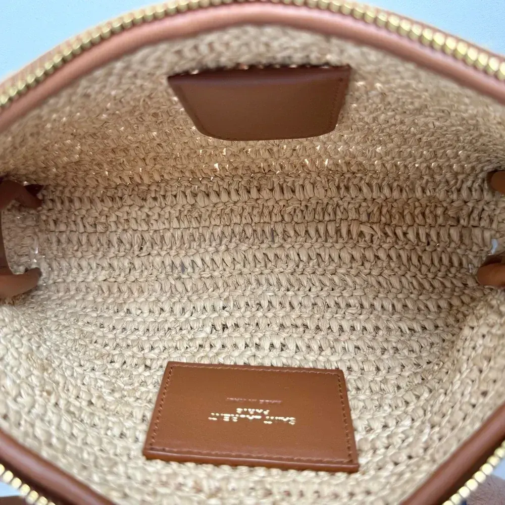 Saint Laurent YSL Women Gaby Zipped Pouch in Raffia and Vegetable-tanned Leather - image 5