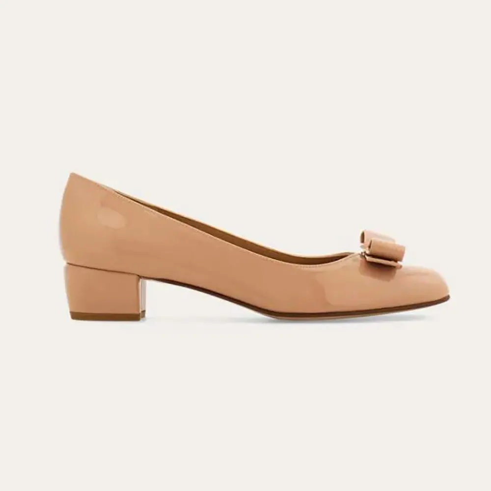 Salvatore Ferragamo Women Vara Pump-Sandy side profile with bow detail
