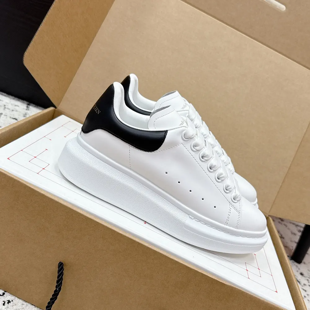 Top view showing leather upper and lacing on Alexander Mcqueen sneaker