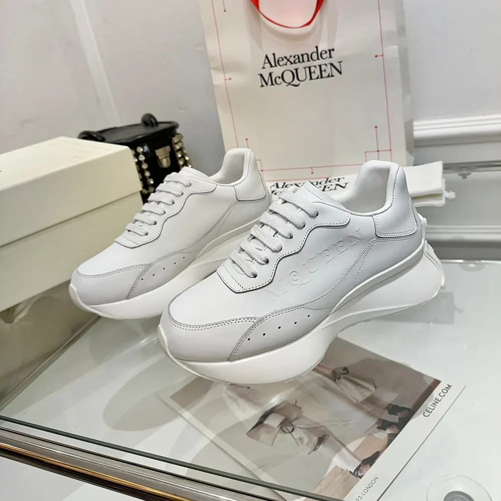 Top view showing laces and interior of Alexander Mcqueen Sprint Runner in White