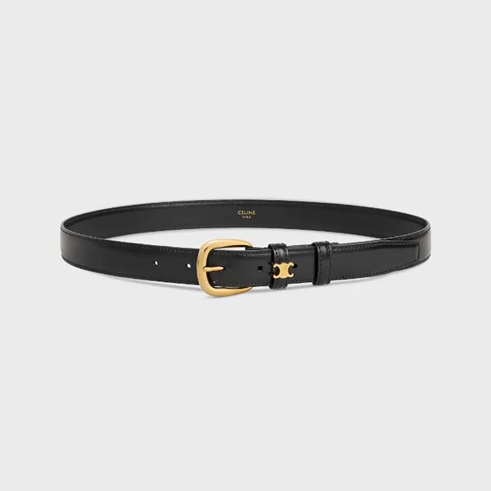Front view of Celine Women Vivienne Belt 25Mm In Taurillon Leather-Black