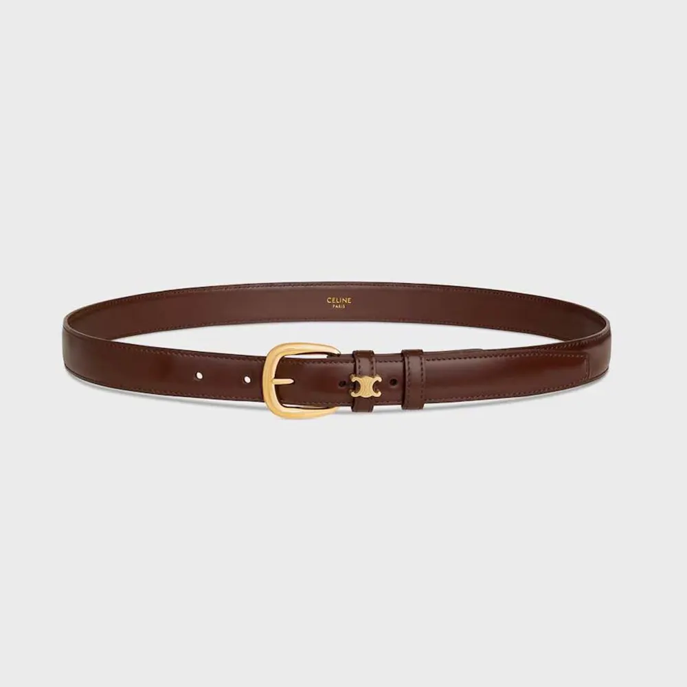 Front view of Celine Women Vivienne Belt 25Mm In Taurillon Leather-Dark Brown