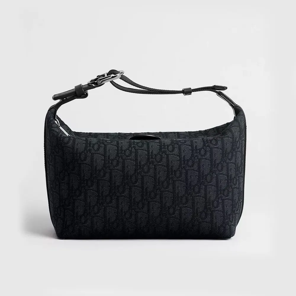 Front view of Dior Men Jett Pouch Black Dior Oblique Jacquard