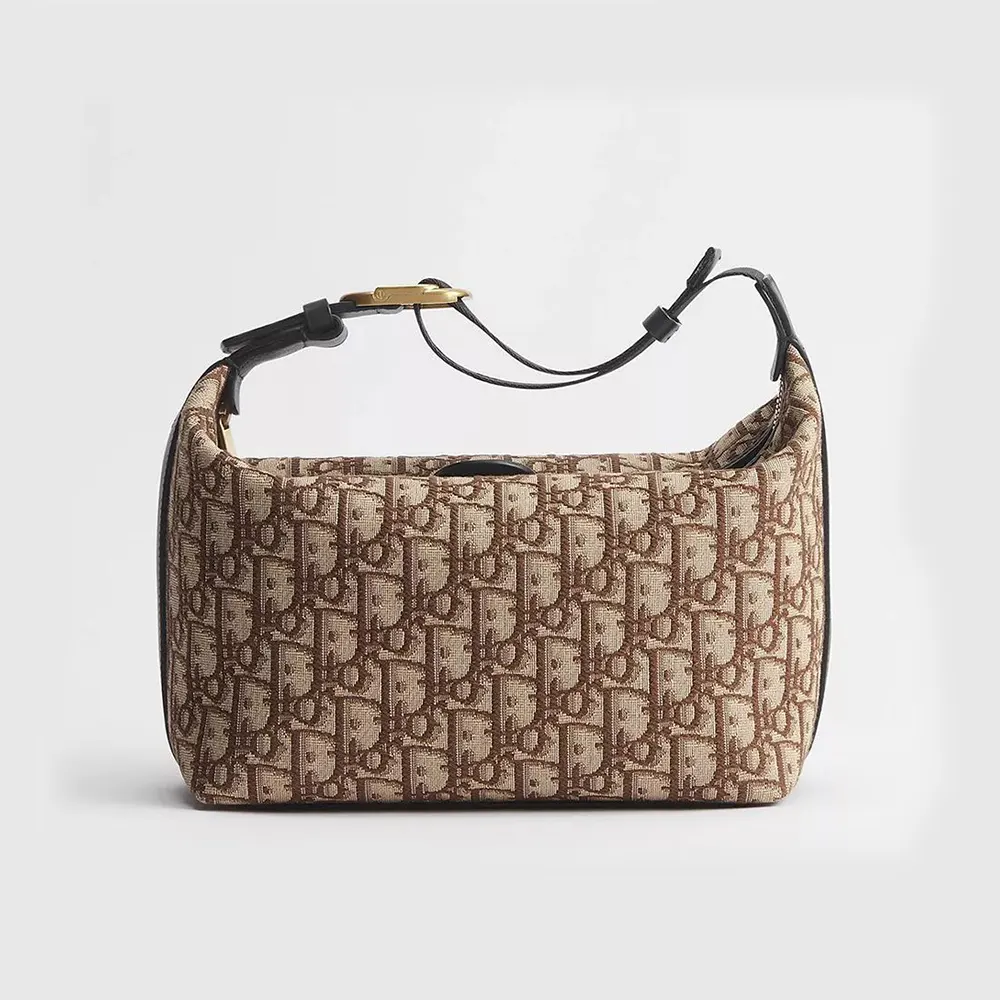 Front view of Dior Men Jett Pouch Brown Dior Oblique Jacquard bag