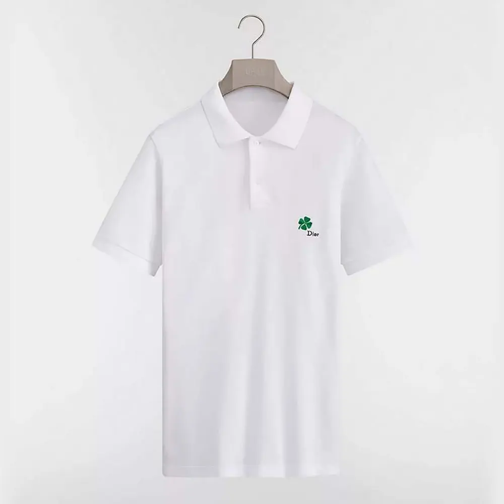 Front view of Dior Men Polo Shirt with Dior Clover Embroidery