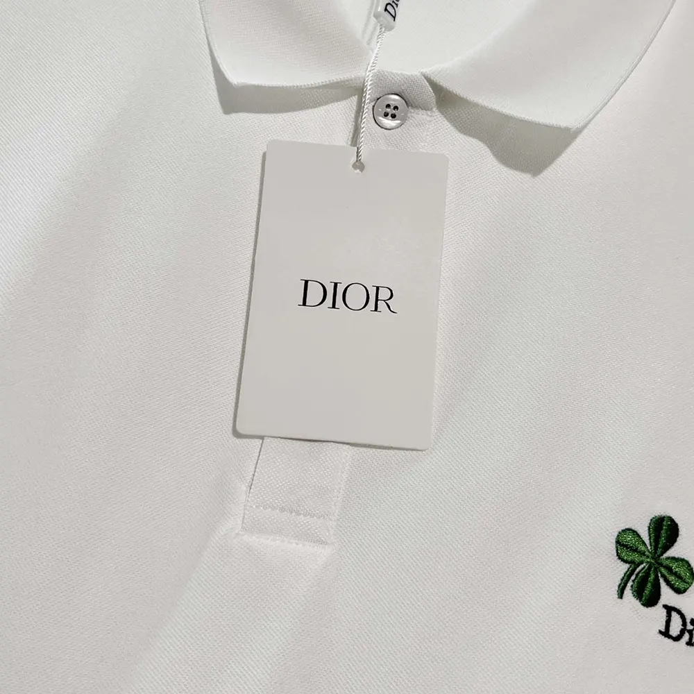 Dior Men Polo Shirt with Dior Clover Embroidery White Cotton Piqué - image 9
