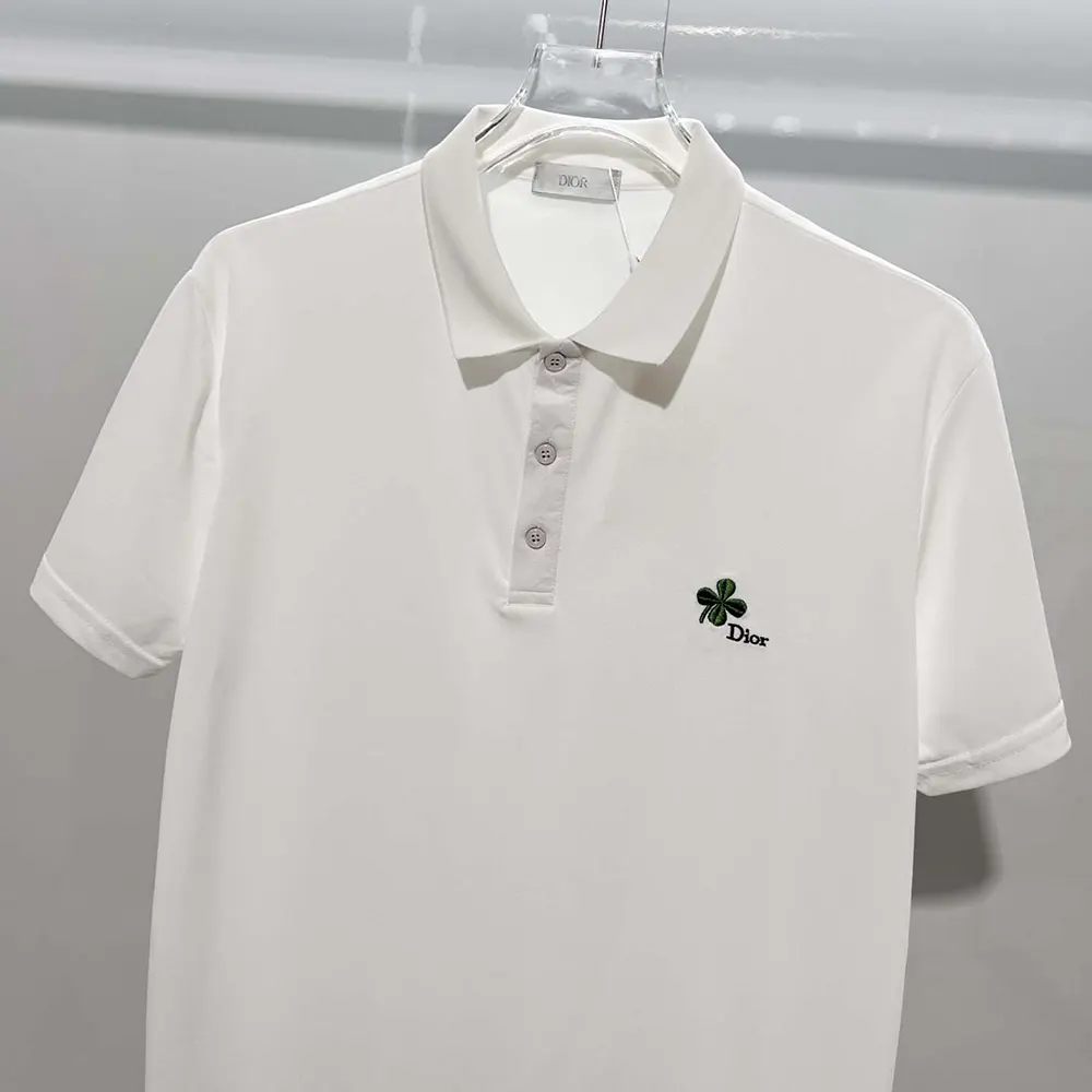Dior Men Polo Shirt with Dior Clover Embroidery White Cotton Piqué - image 4