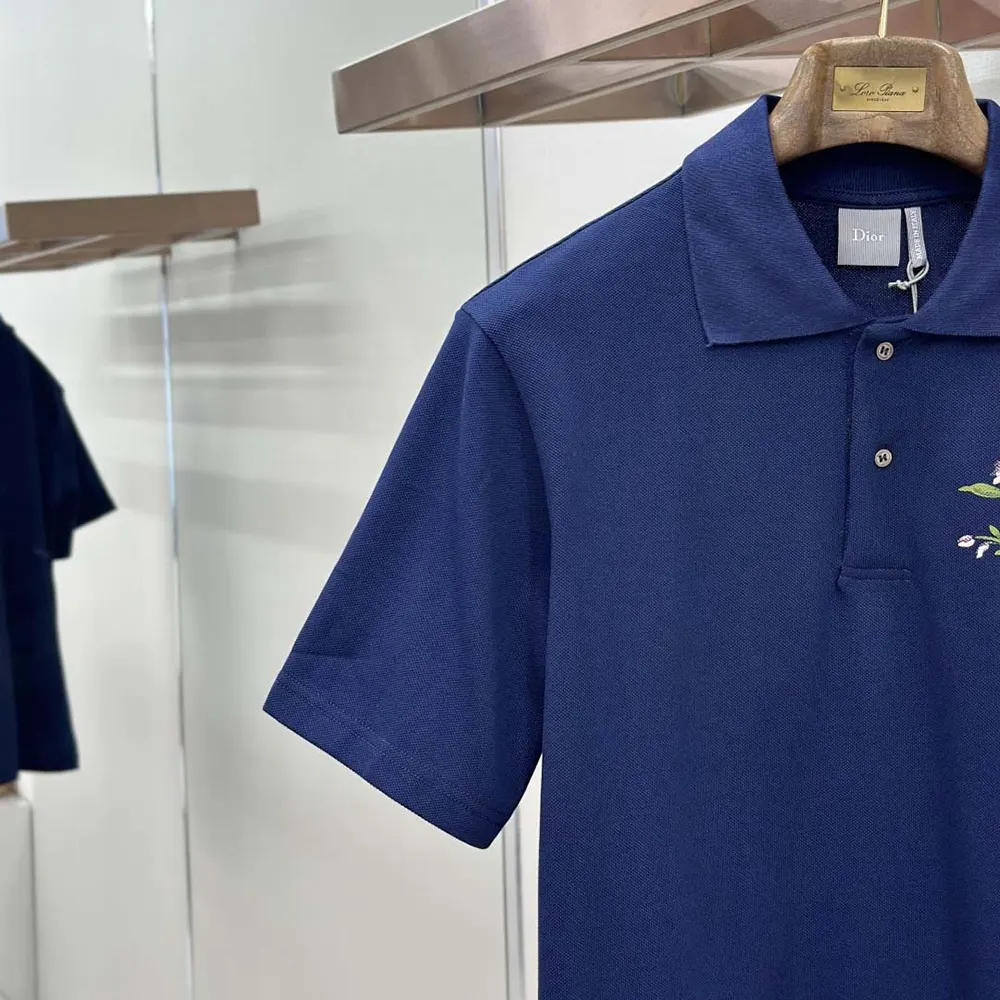 Dior Men Polo Shirt with Dior Secret Garden Embroidery Relaxed Fit Blue Cotton Piqué - image 8