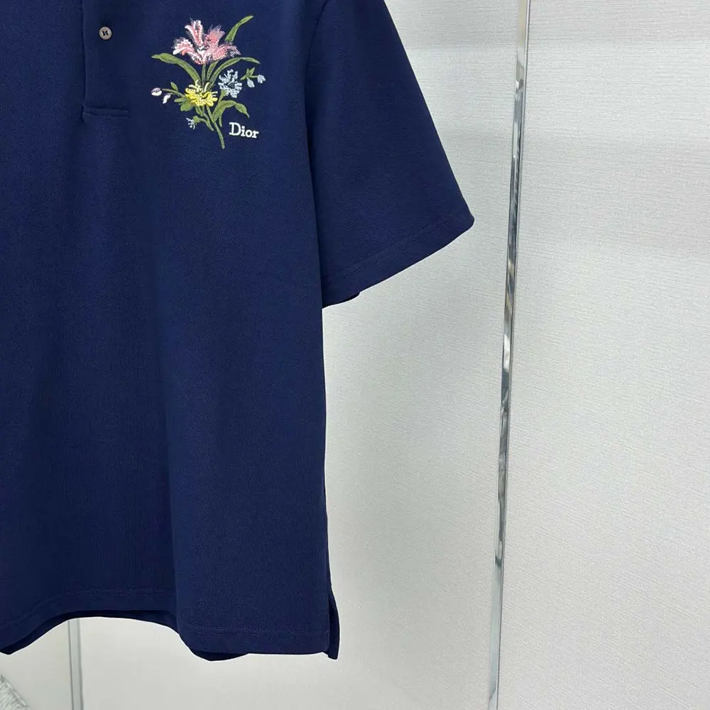 Dior Men Polo Shirt with Dior Secret Garden Embroidery Relaxed Fit Blue Cotton Piqué - image 9