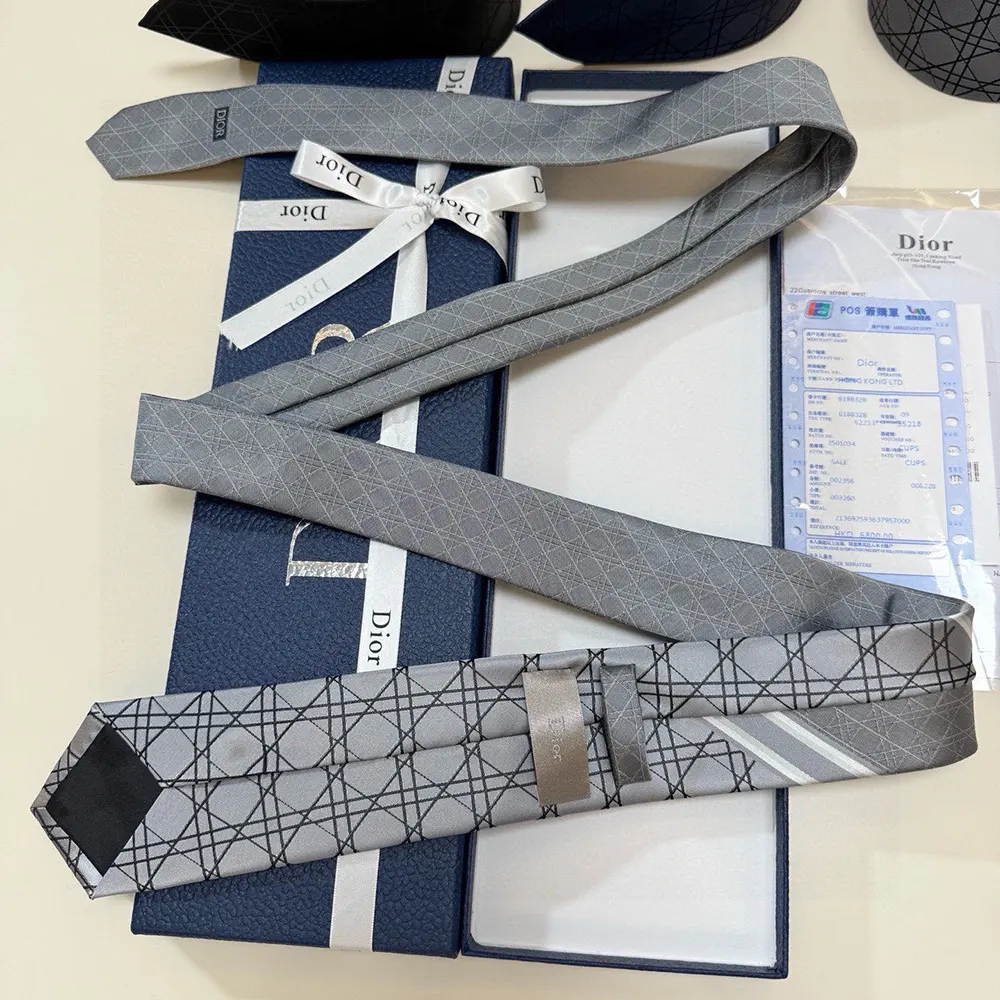 Dior Men Striped Cannage Tie Gray White and Deep Gray Silk - image 4