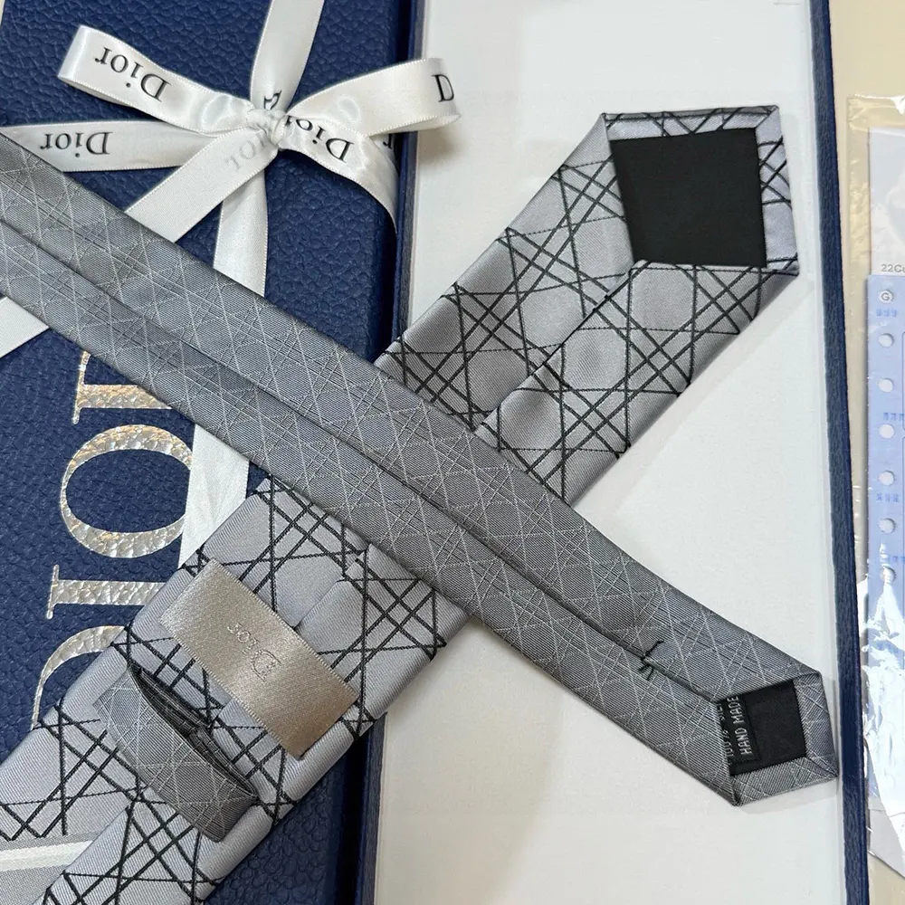 Dior Men Striped Cannage Tie Gray White and Deep Gray Silk - image 7