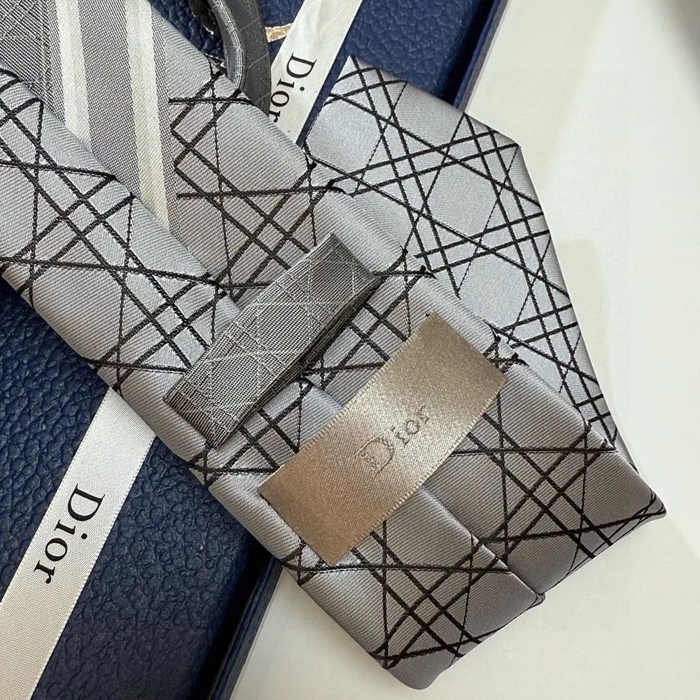 Dior Men Striped Cannage Tie Gray White and Deep Gray Silk - image 9