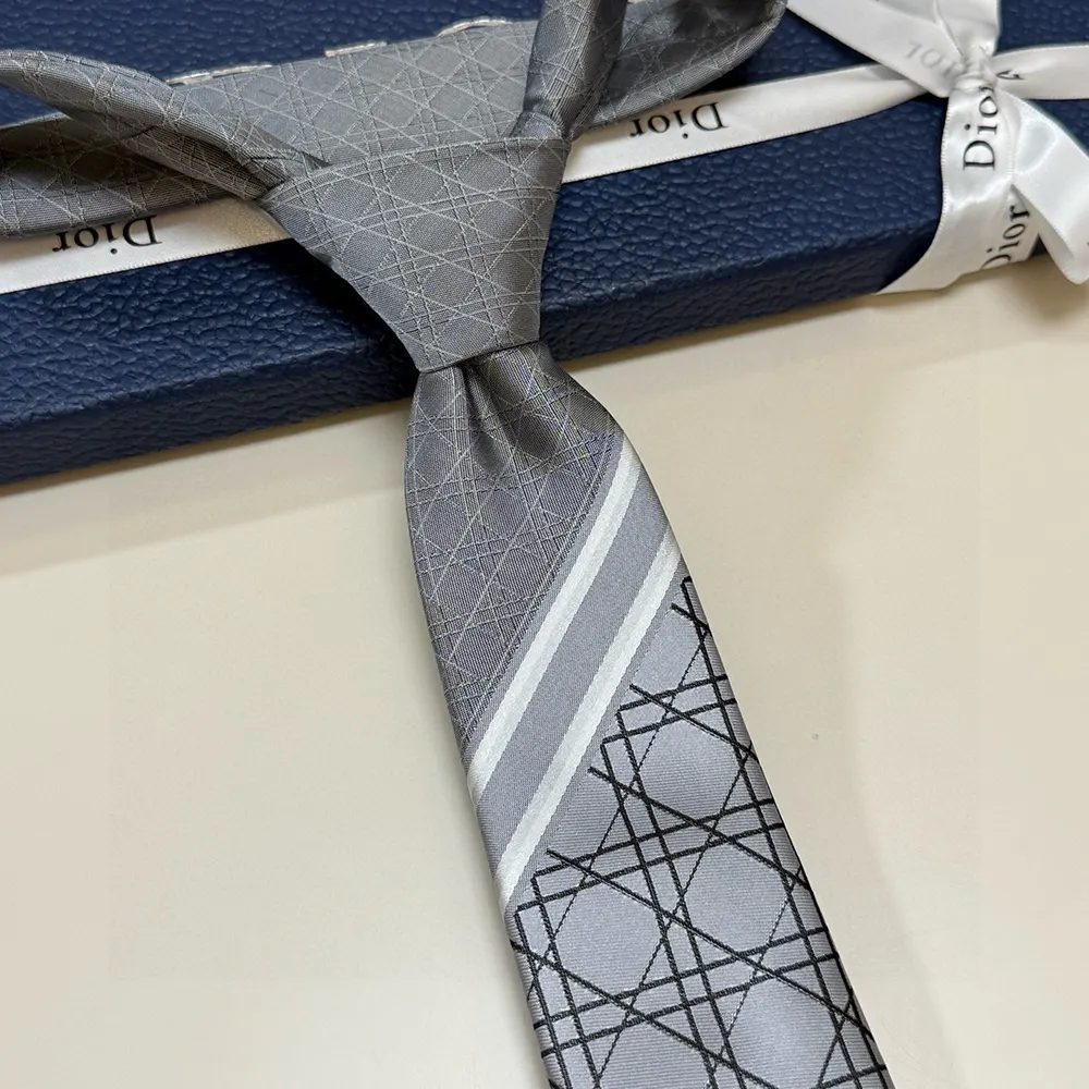 Dior Men Striped Cannage Tie Gray White and Deep Gray Silk - image 8