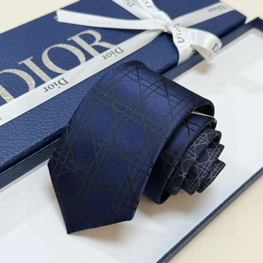 Dior Men Striped Cannage Tie Navy Blue Gray and White Silk - image 9