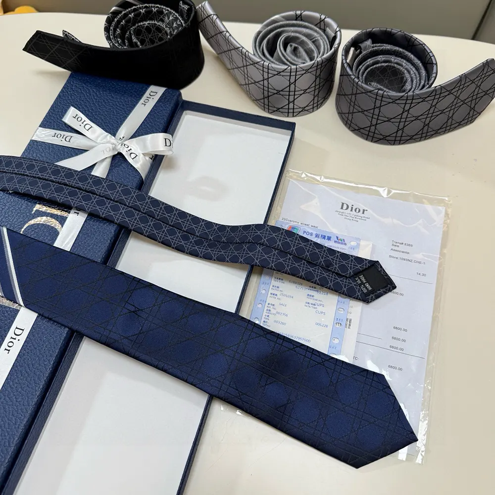 Dior Men Striped Cannage Tie Navy Blue Gray and White Silk - image 5