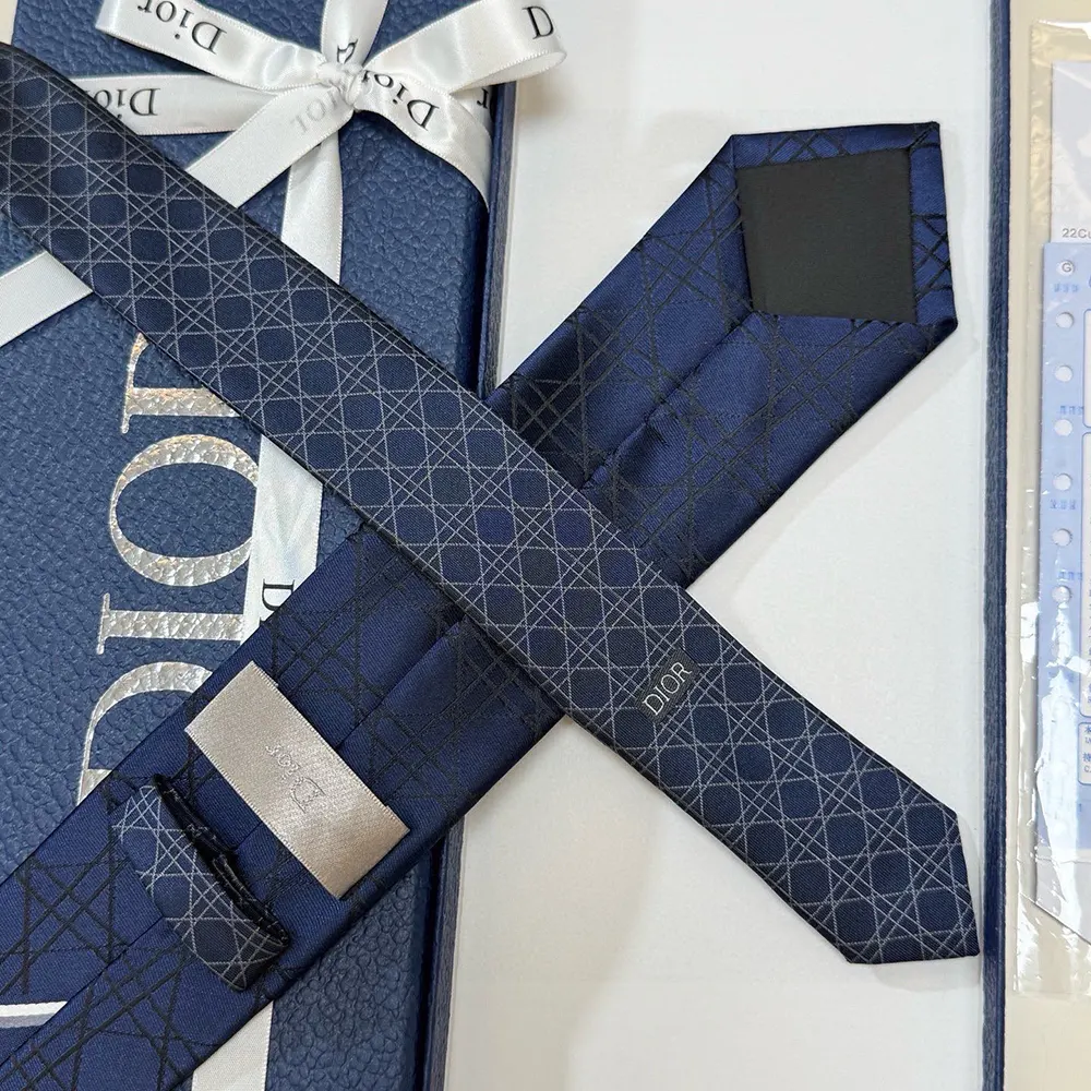Dior Men Striped Cannage Tie Navy Blue Gray and White Silk - image 8