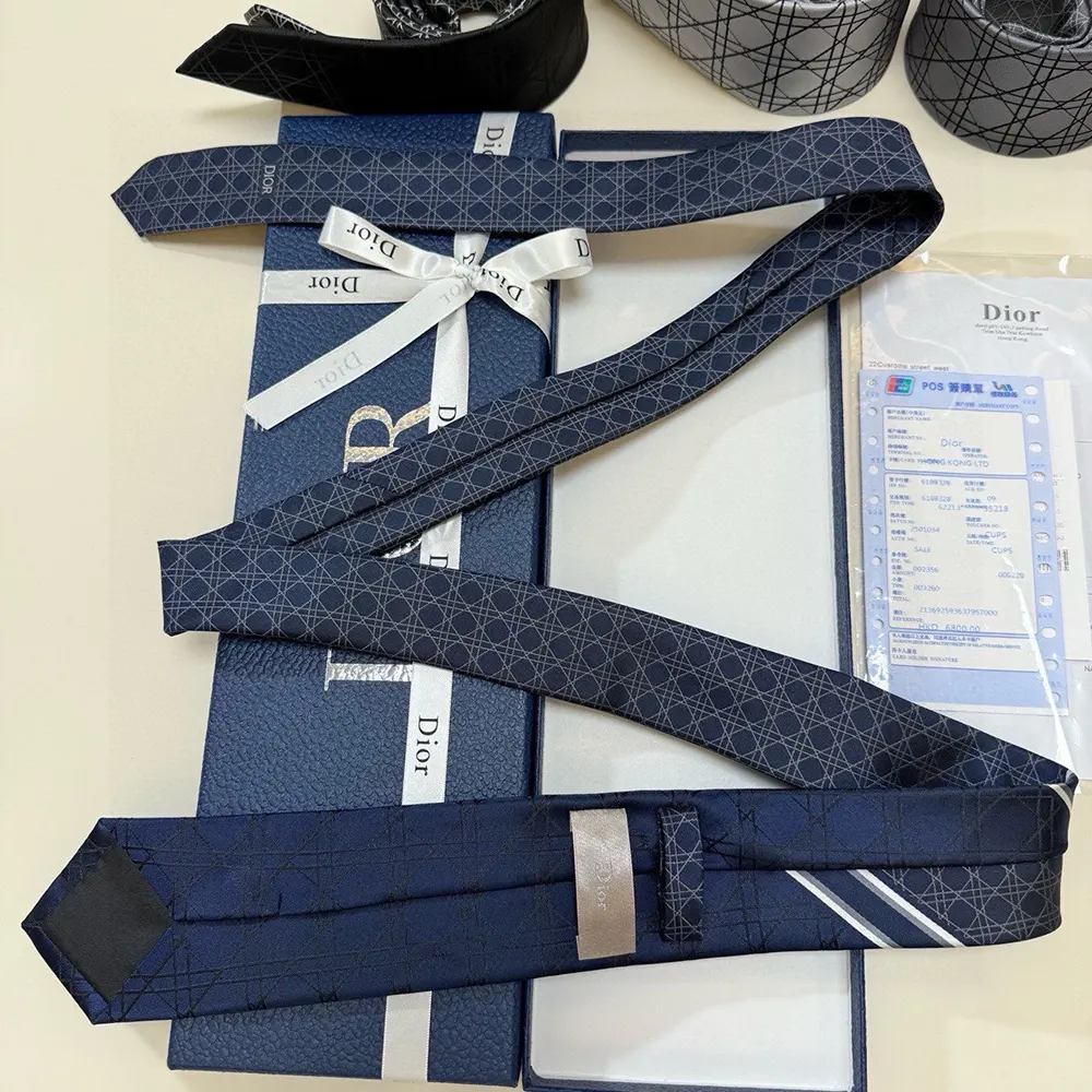 Dior Men Striped Cannage Tie Navy Blue Gray and White Silk - image 4