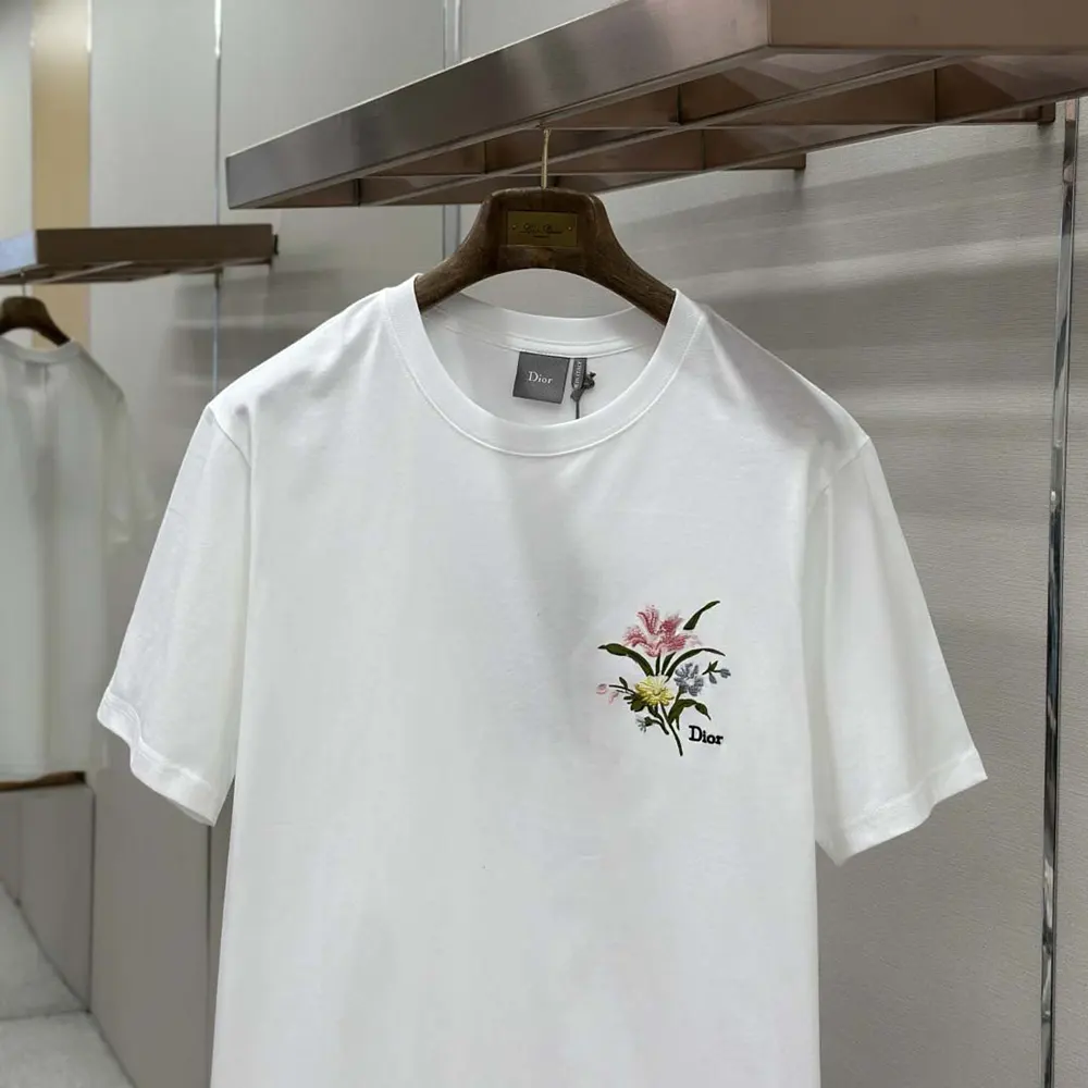 Dior Women T-Shirt with Dior Secret Garden Motif Relaxed Fit White Cotton Jersey - image 5