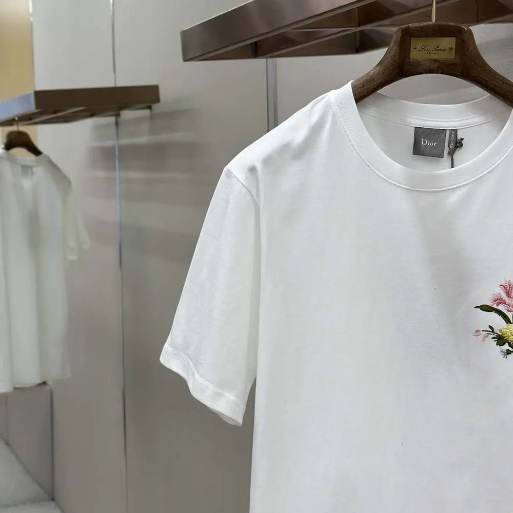 Dior Women T-Shirt with Dior Secret Garden Motif Relaxed Fit White Cotton Jersey - image 8